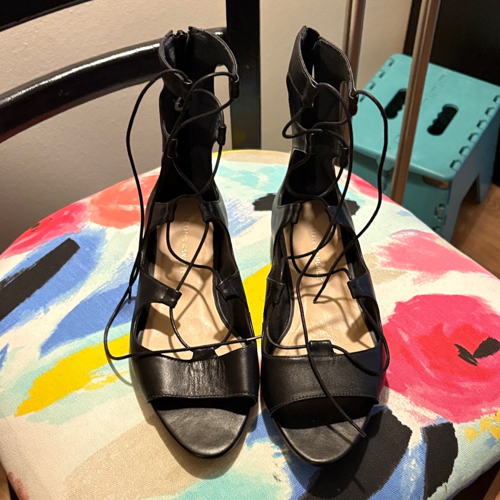 Loeffler Randall black leather tie up sandals